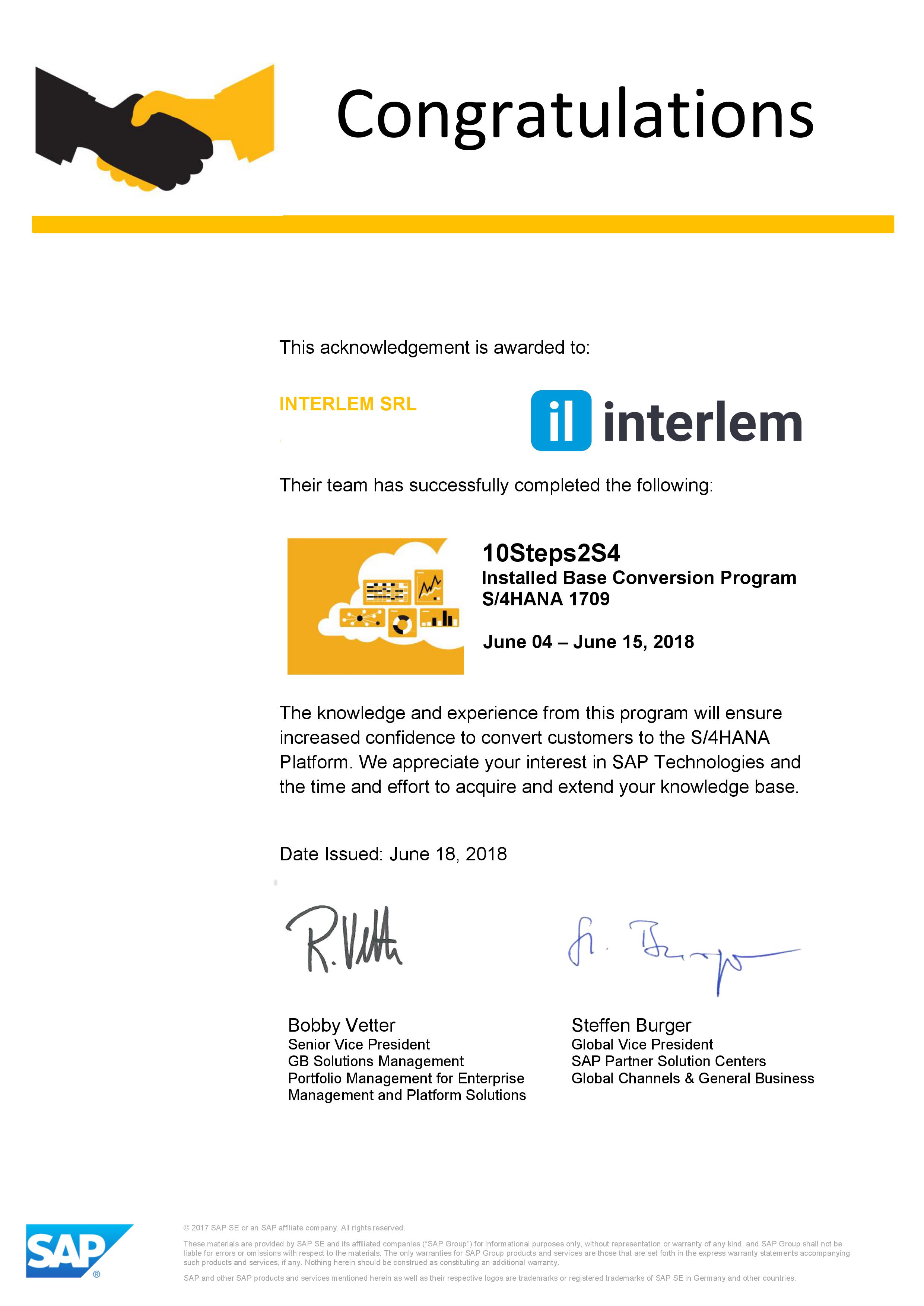 Certificazione SAP “10Steps2S4”